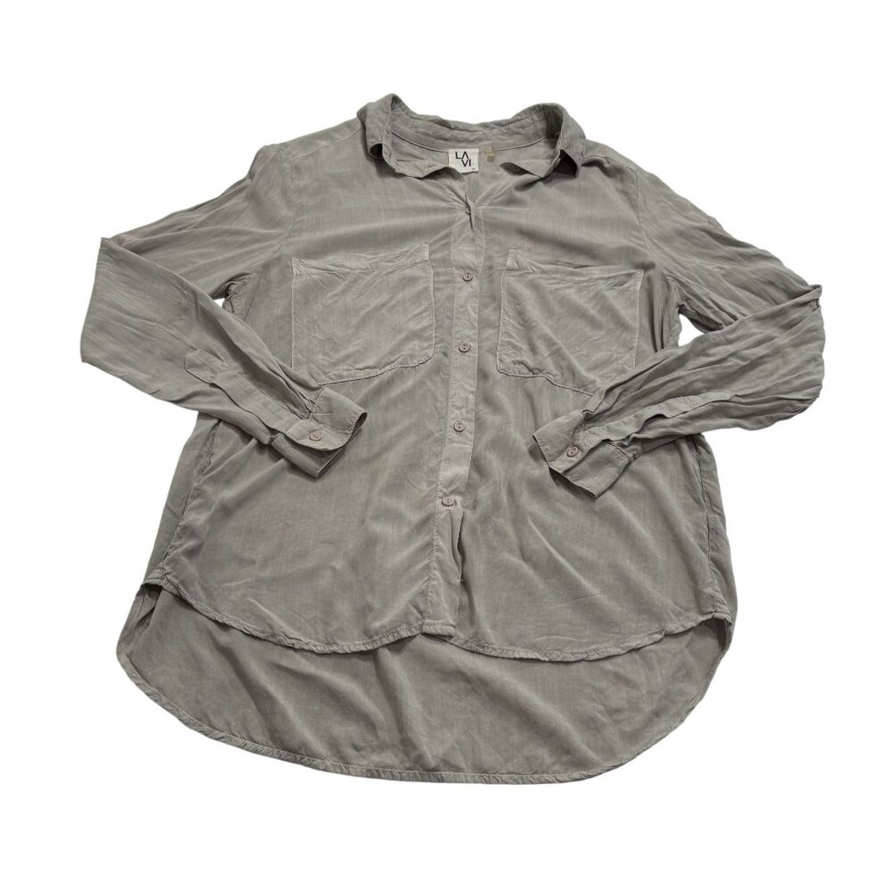 LA VI Button Front Shirt in Taupe